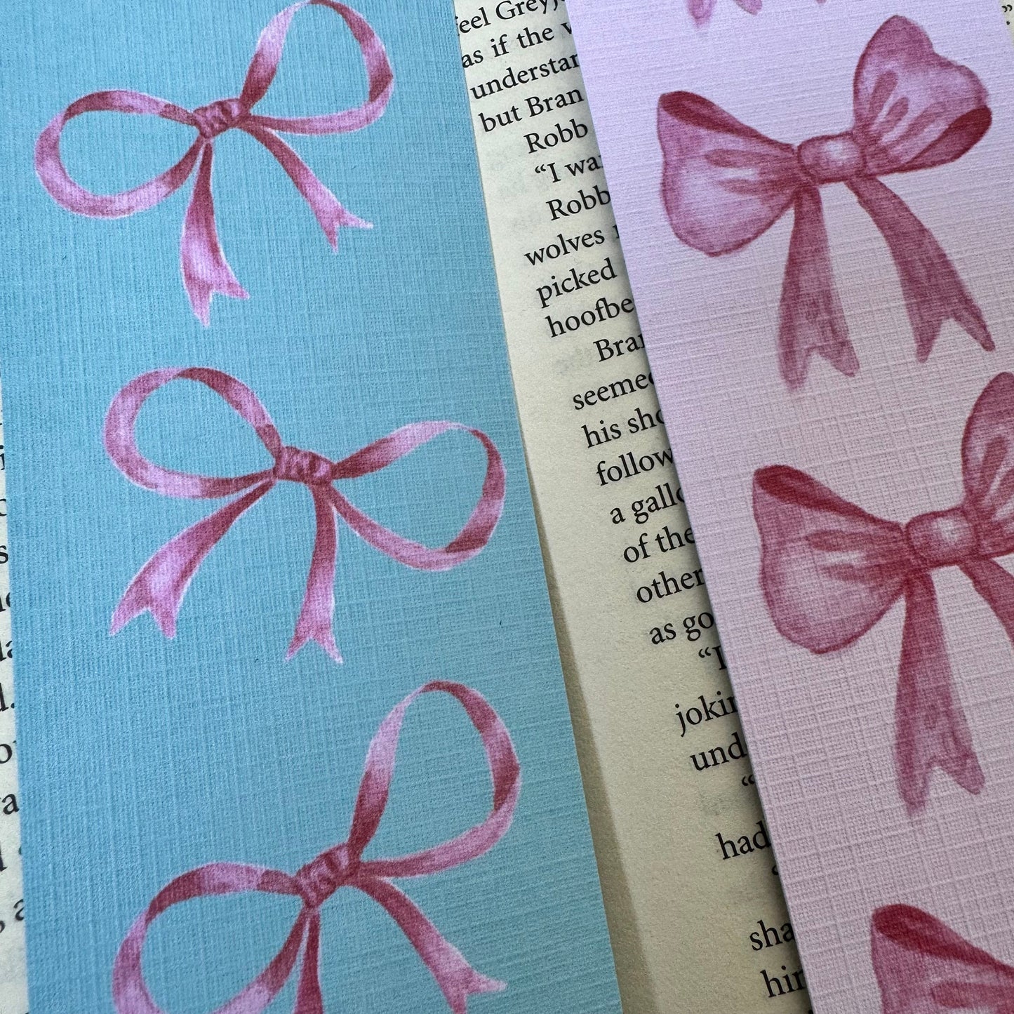 Set of 2 Coquette Bow Bookmark for Book Lovers , set of 2 Linen Bookmark, Aesthetic Girly Bookish Bow bookmark, Pink bows bookmark