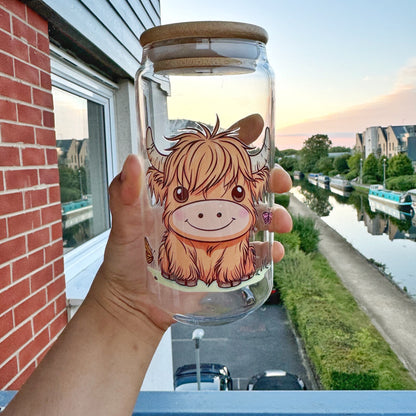 Highland cow Iced Coffee Can Glass,Highland Cow Beer Can Glass with lid and straw, Highland Cow Iced Coffee Cup, Highland Cow Glass Tumbler