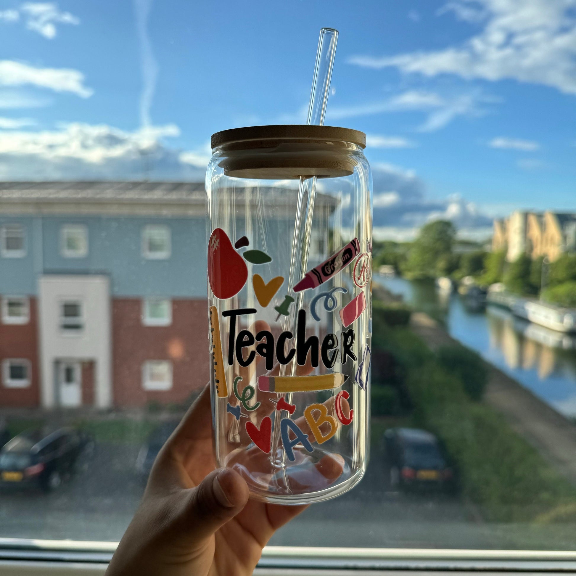 Teacher themed Glass Tumbler 16 oz, Perfect Gift for Teachers, Christmas Gifts for Teachers, Nursery Teachers Gifts, Session End Gifts