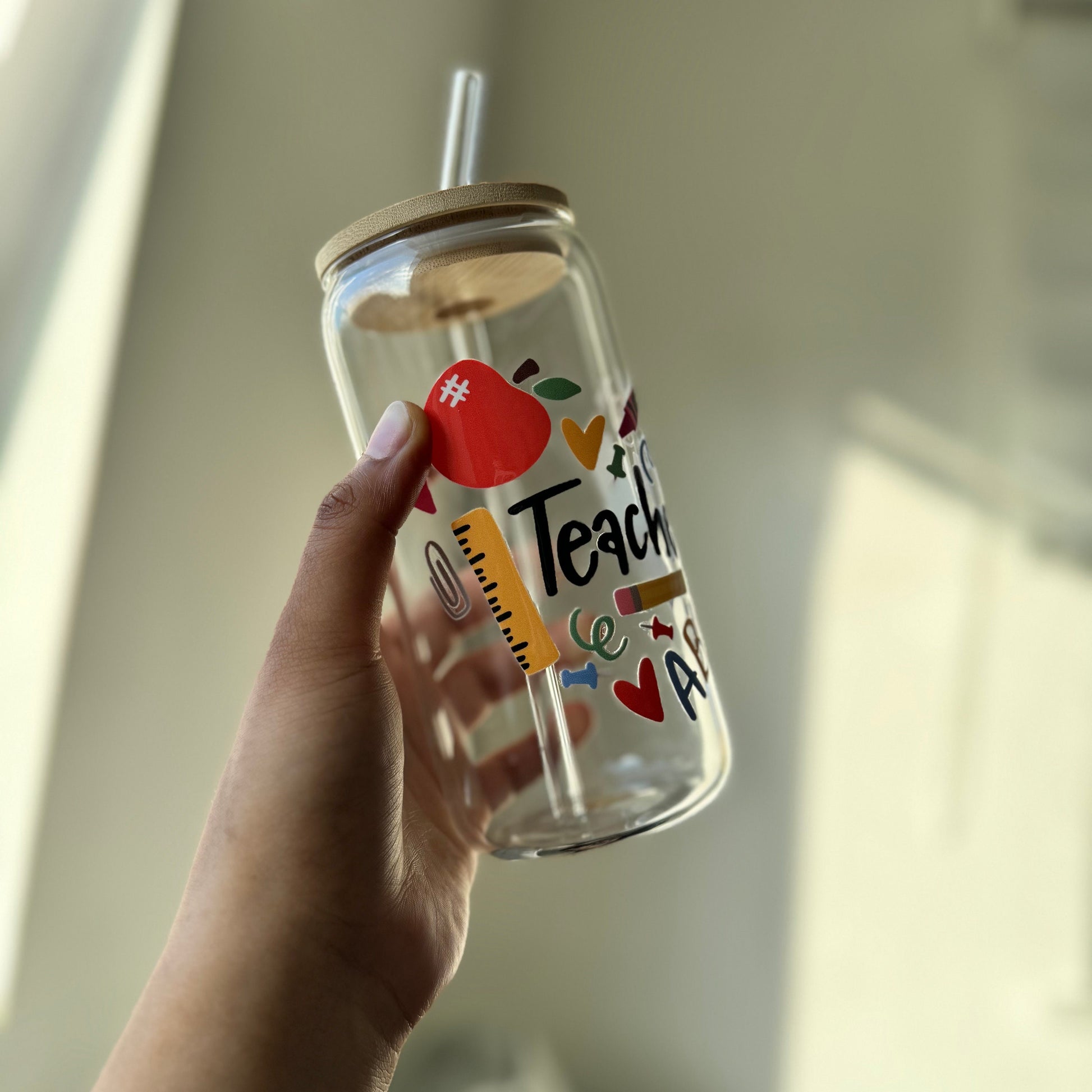 Teacher themed Glass Tumbler 16 oz, Perfect Gift for Teachers, End of Year Gifts for Teachers, Nursery Teachers Gifts, Session End Gifts