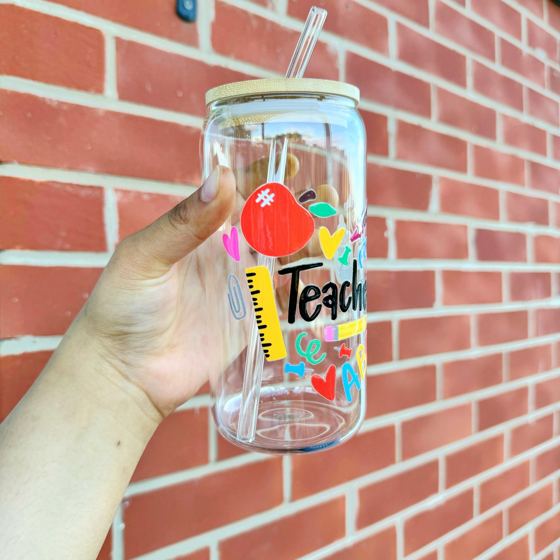 Teacher themed Glass Tumbler 16 oz, Perfect Gift for Teachers, End of Year Gifts for Teachers, Nursery Teachers Gifts, Session End Gifts