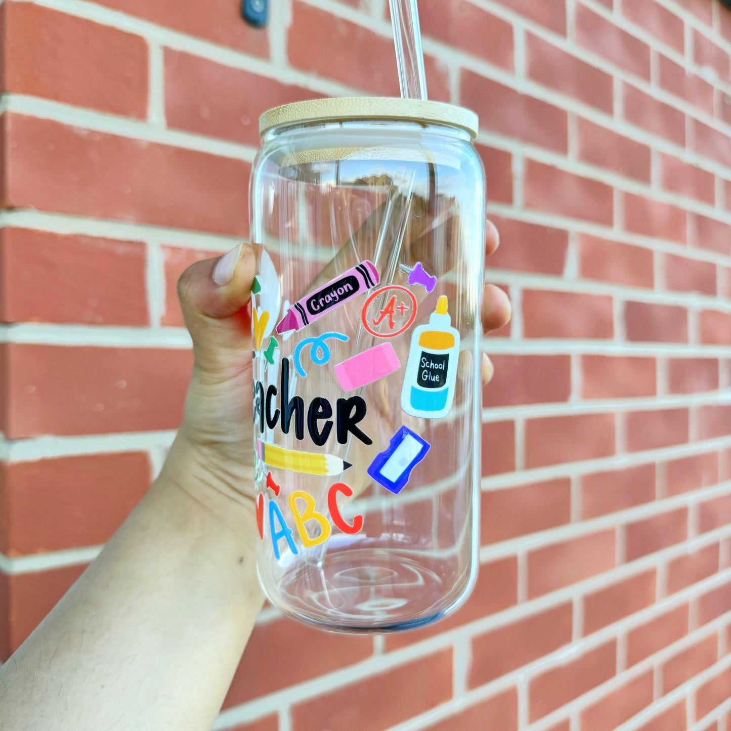 Teacher themed Glass Tumbler 16 oz, Perfect Gift for Teachers, End of Year Gifts for Teachers, Nursery Teachers Gifts, Session End Gifts