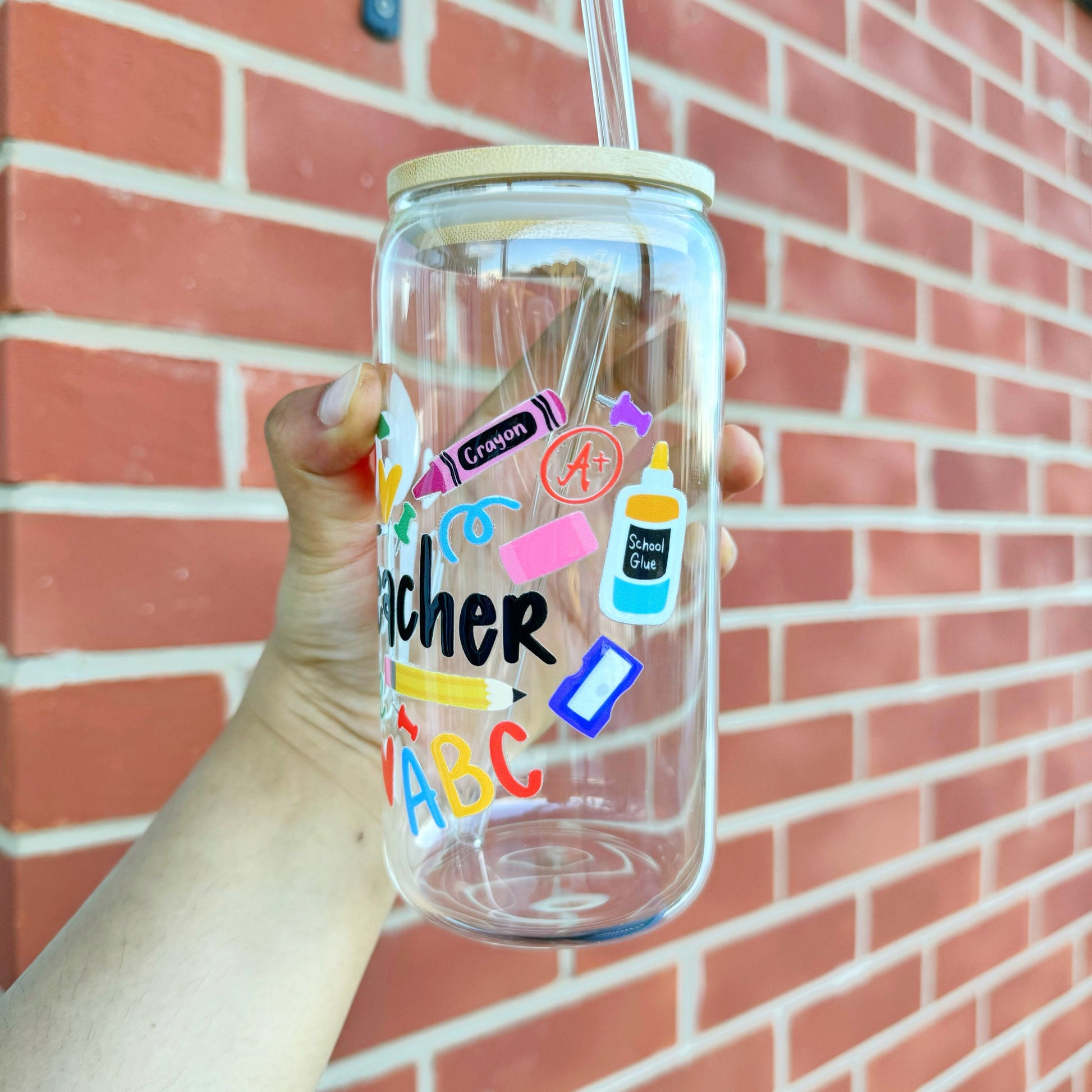 Teacher themed Glass Tumbler 16 oz, Perfect Gift for Teachers, End of Year Gifts for Teachers, Nursery Teachers Gifts, Session End Gifts