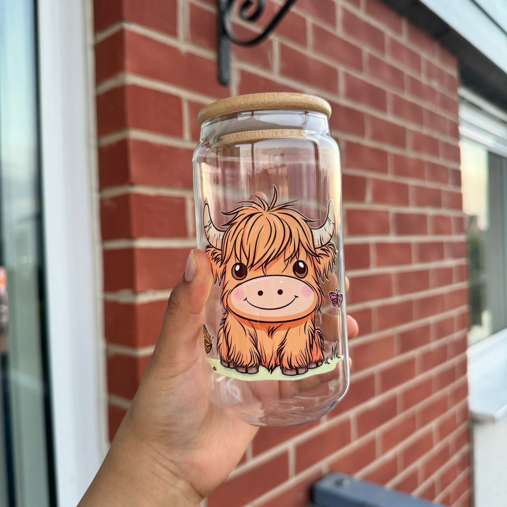 Highland cow Iced Coffee Can Glass,Highland Cow Beer Can Glass with lid and straw, Highland Cow Iced Coffee Cup, Highland Cow Glass Tumbler