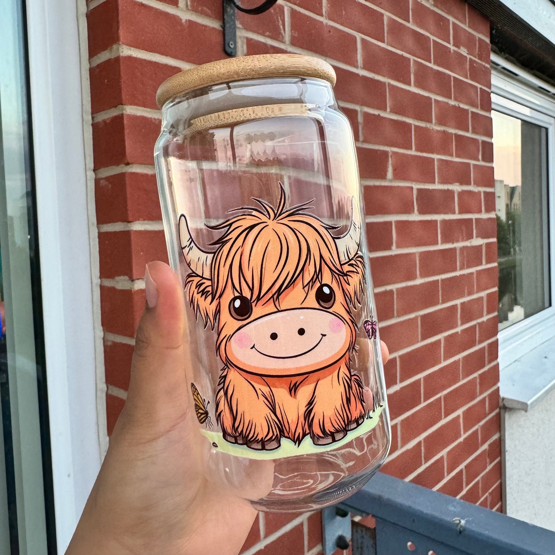 Highland cow Iced Coffee Can Glass,Highland Cow Beer Can Glass with lid and straw, Highland Cow Iced Coffee Cup, Highland Cow Glass Tumbler