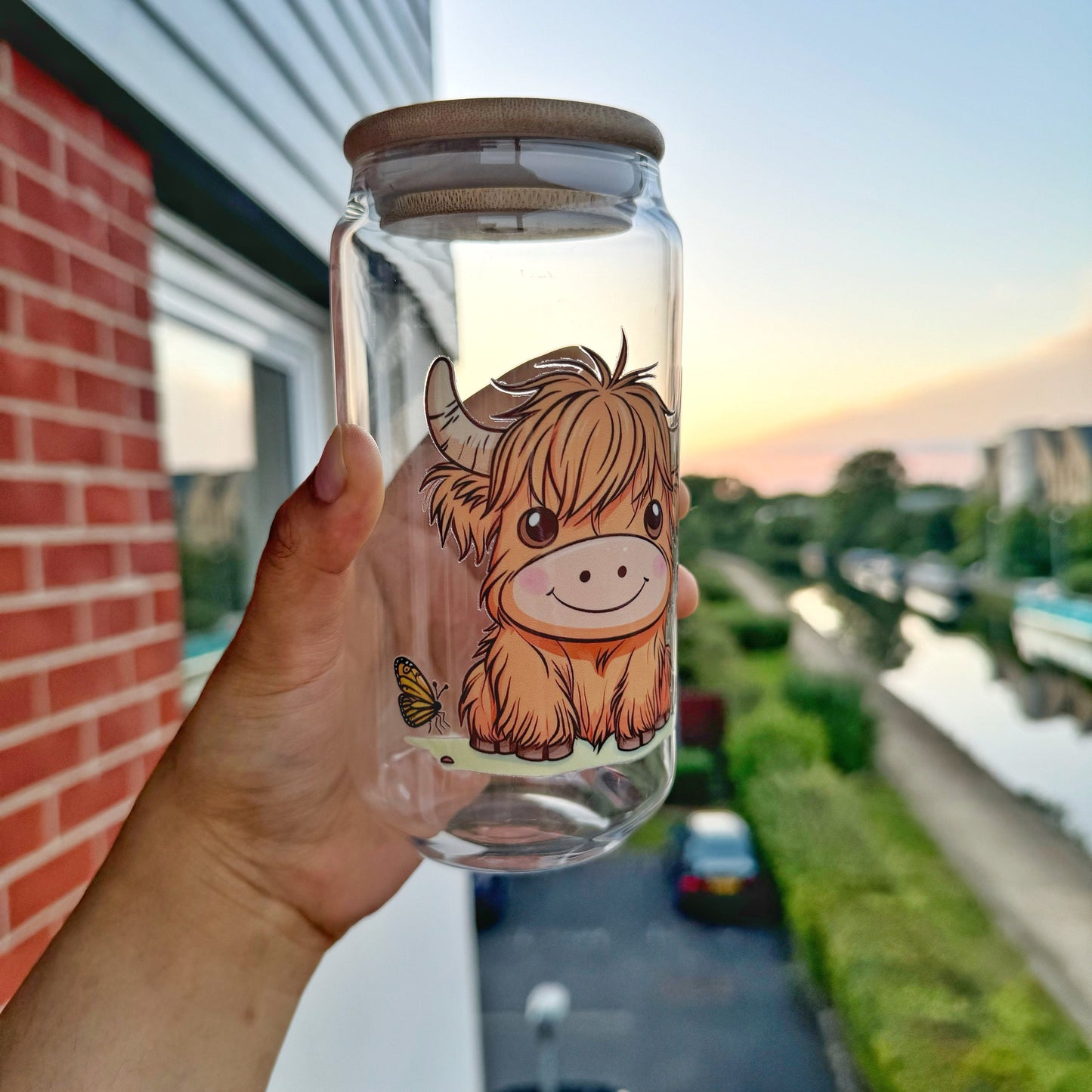 Highland cow Iced Coffee Can Glass,Highland Cow Beer Can Glass with lid and straw, Highland Cow Iced Coffee Cup, Highland Cow Glass Tumbler