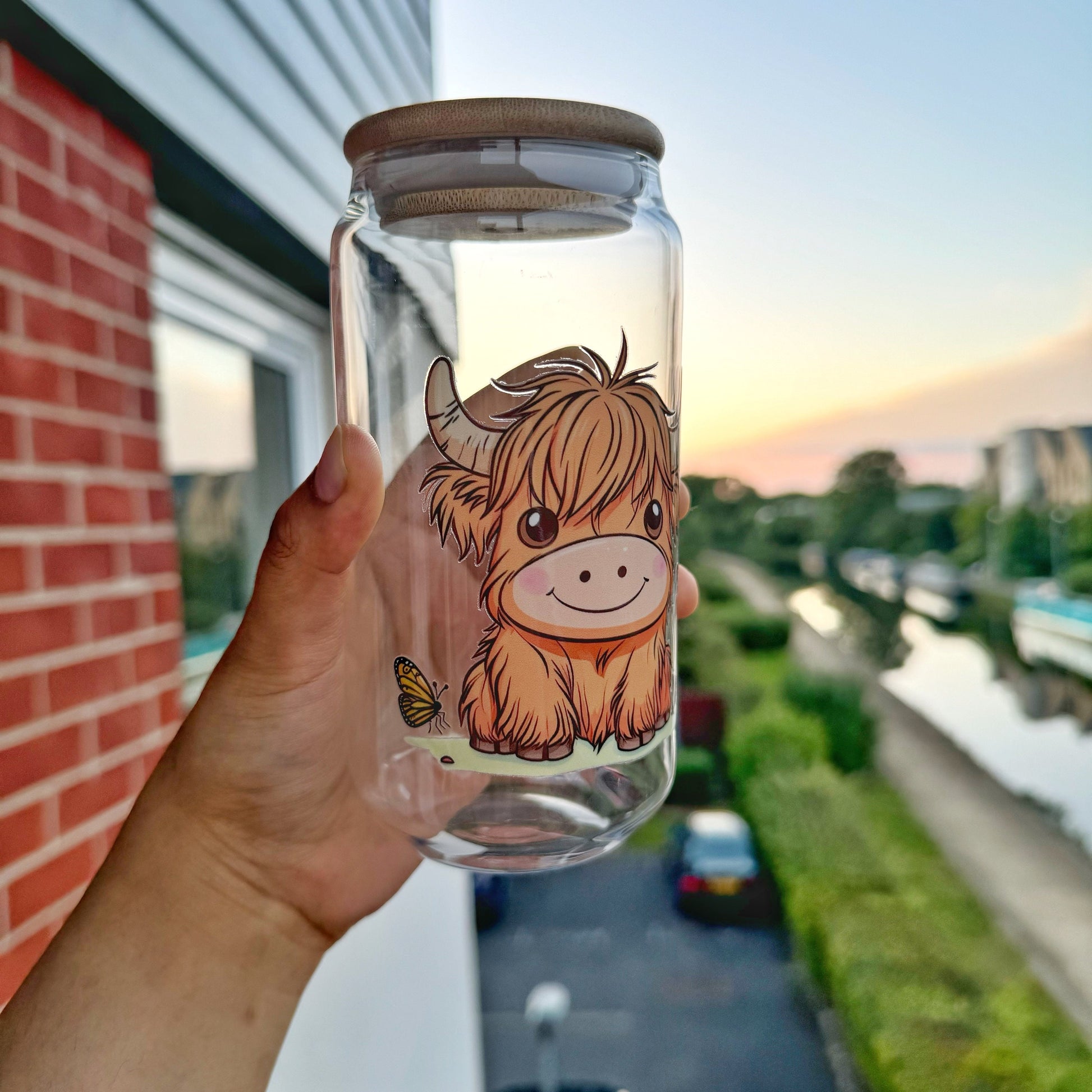 Highland cow Iced Coffee Can Glass,Highland Cow Beer Can Glass with lid and straw, Highland Cow Iced Coffee Cup, Highland Cow Glass Tumbler