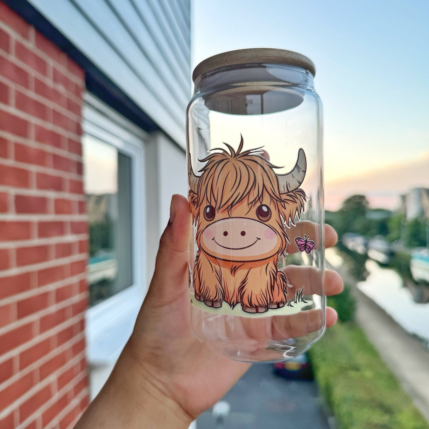 Highland cow Iced Coffee Can Glass,Highland Cow Beer Can Glass with lid and straw, Highland Cow Iced Coffee Cup, Highland Cow Glass Tumbler