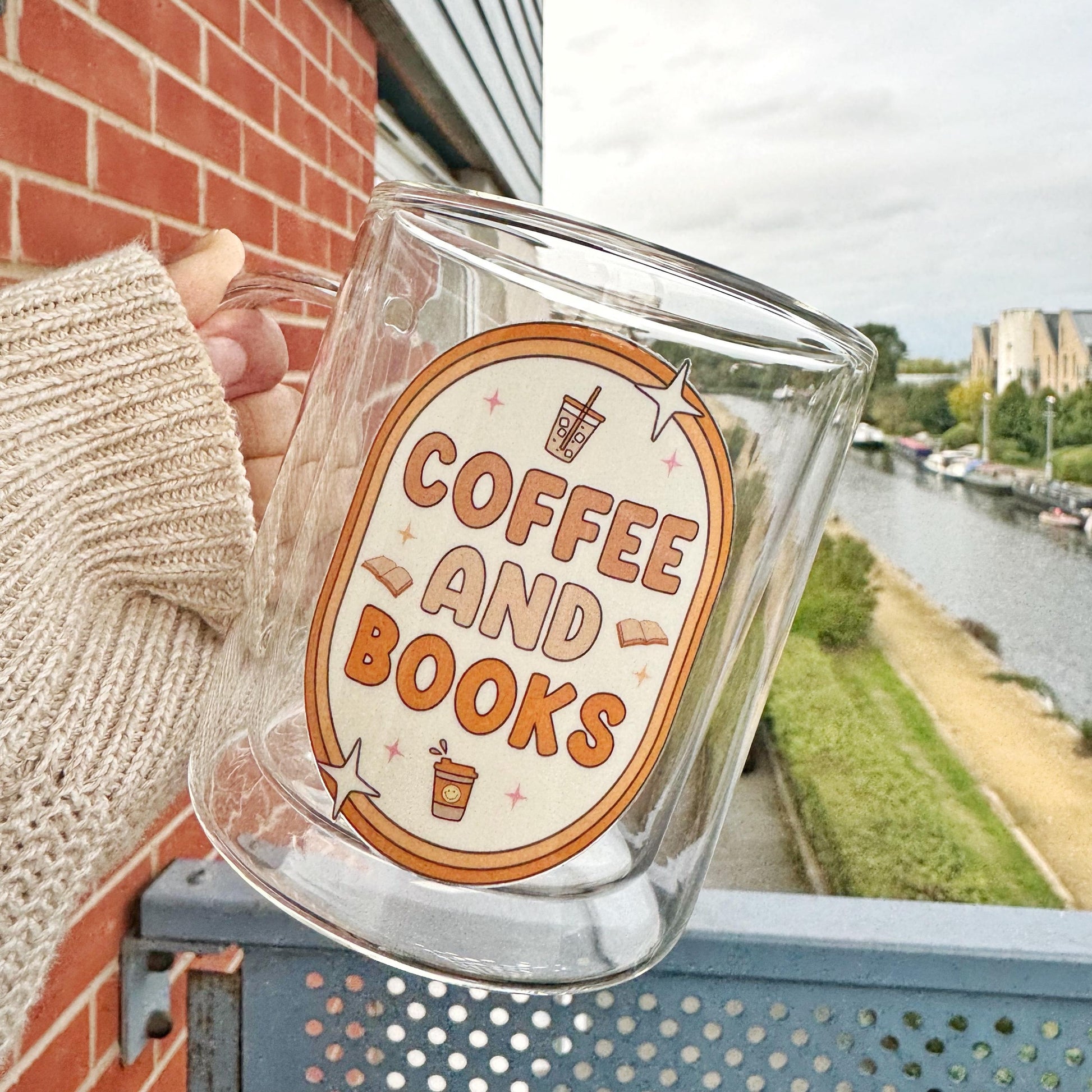 Book lover glass coffee mug . Coffee and Books Mug . Glass mug .Gift for book lover, Bibliophile gift . Bookish mug 13oz Double walled