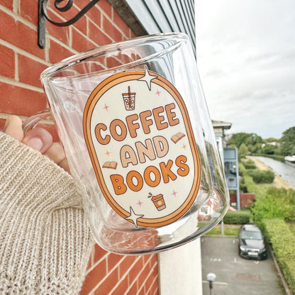 Book lover glass coffee mug . Coffee and Books Mug . Glass mug .Gift for book lover, Bibliophile gift . Bookish mug 13oz Double walled