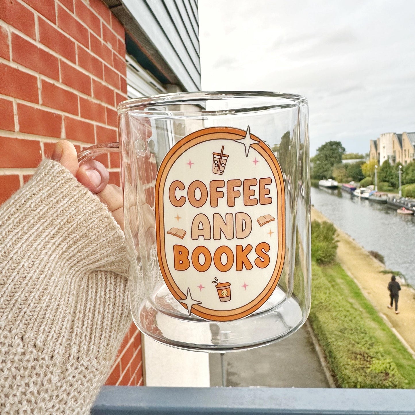 Book lover glass coffee mug . Coffee and Books Mug . Glass mug .Gift for book lover, Bibliophile gift . Bookish mug 13oz Double walled