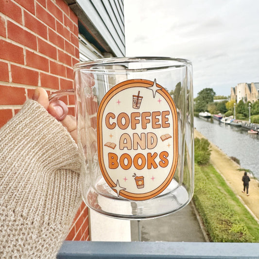 Book lover glass coffee mug . Coffee and Books Mug . Glass mug .Gift for book lover, Bibliophile gift . Bookish mug 13oz Double walled