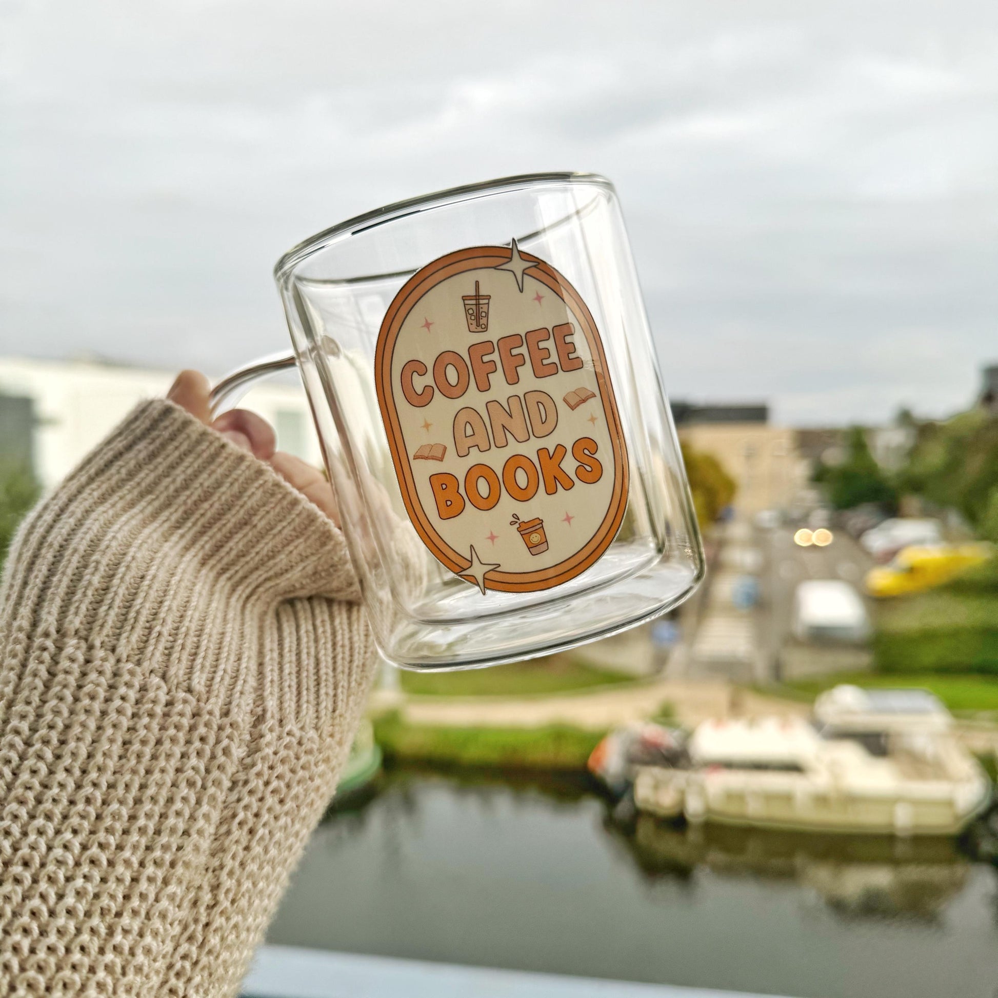 Book lover glass coffee mug . Coffee and Books Mug . Glass mug .Gift for book lover, Bibliophile gift . Bookish mug 13oz Double walled