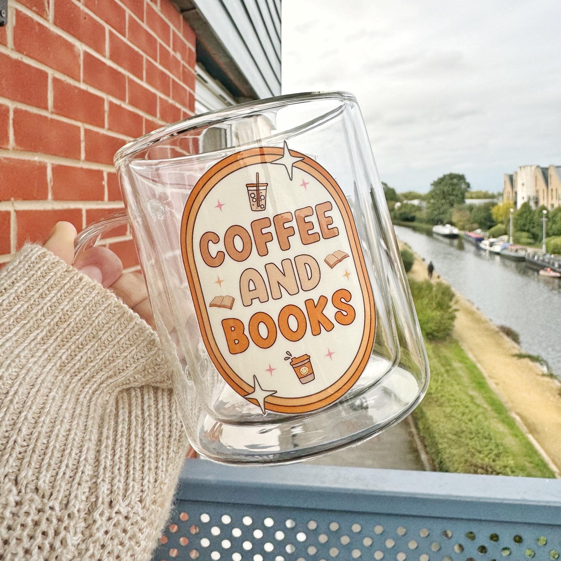 Book lover glass coffee mug . Coffee and Books Mug . Glass mug .Gift for book lover, Bibliophile gift . Bookish mug 13oz Double walled