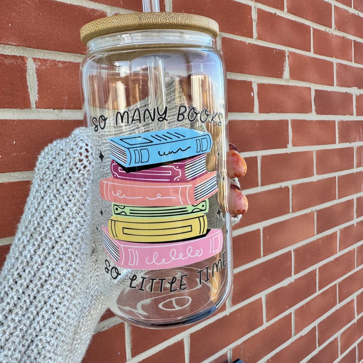 Books are my therapy glass cup, Book Lover Iced Coffee Can Glass, 16oz Beer Can Glass with Bamboo Lid and Glass Straw, bibliophile cup