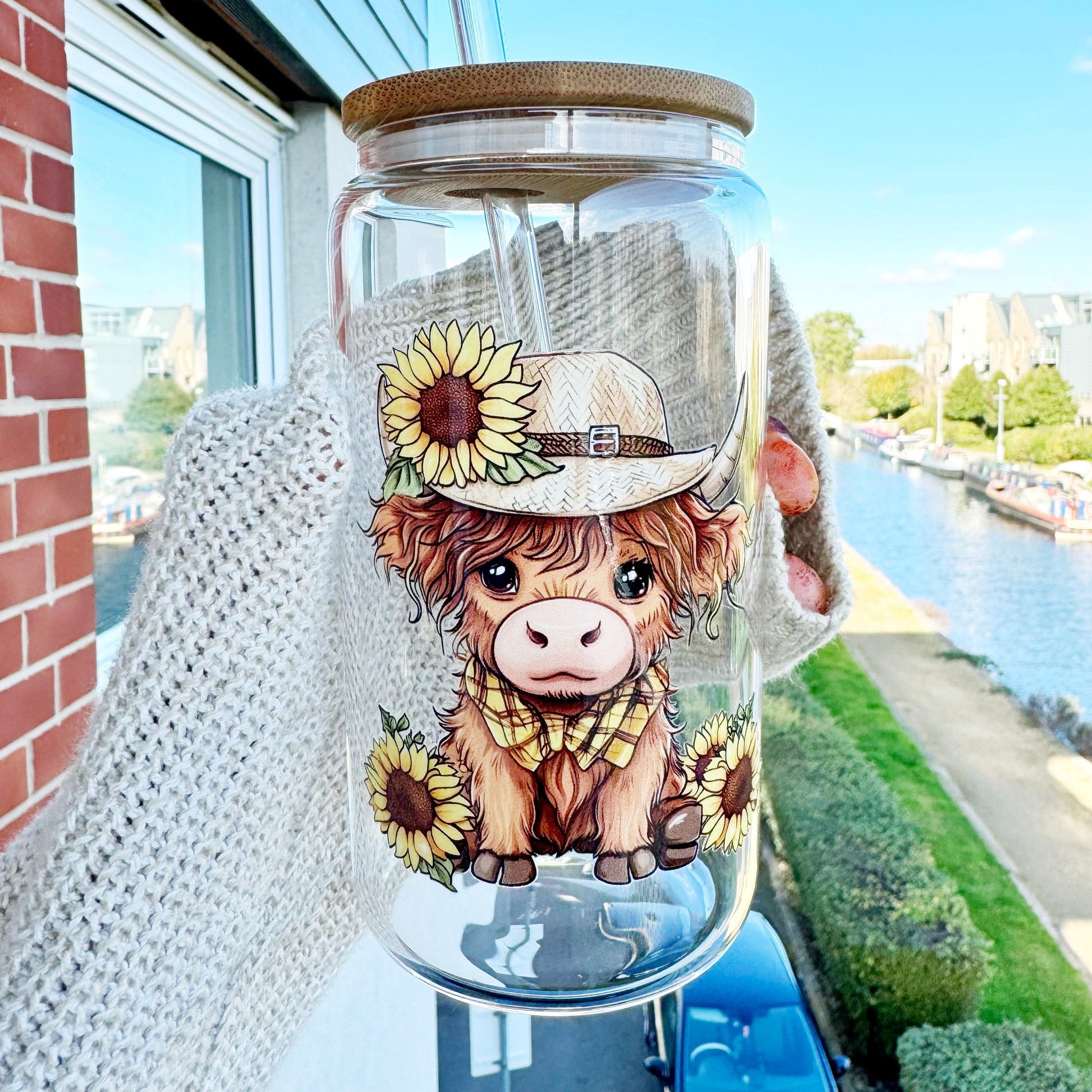 Highland cow Iced Coffee Can Glass,Highland Cow Beer Can Glass with lid and straw, Highland Cow Iced Coffee Cup, Highland Cow Glass Tumbler