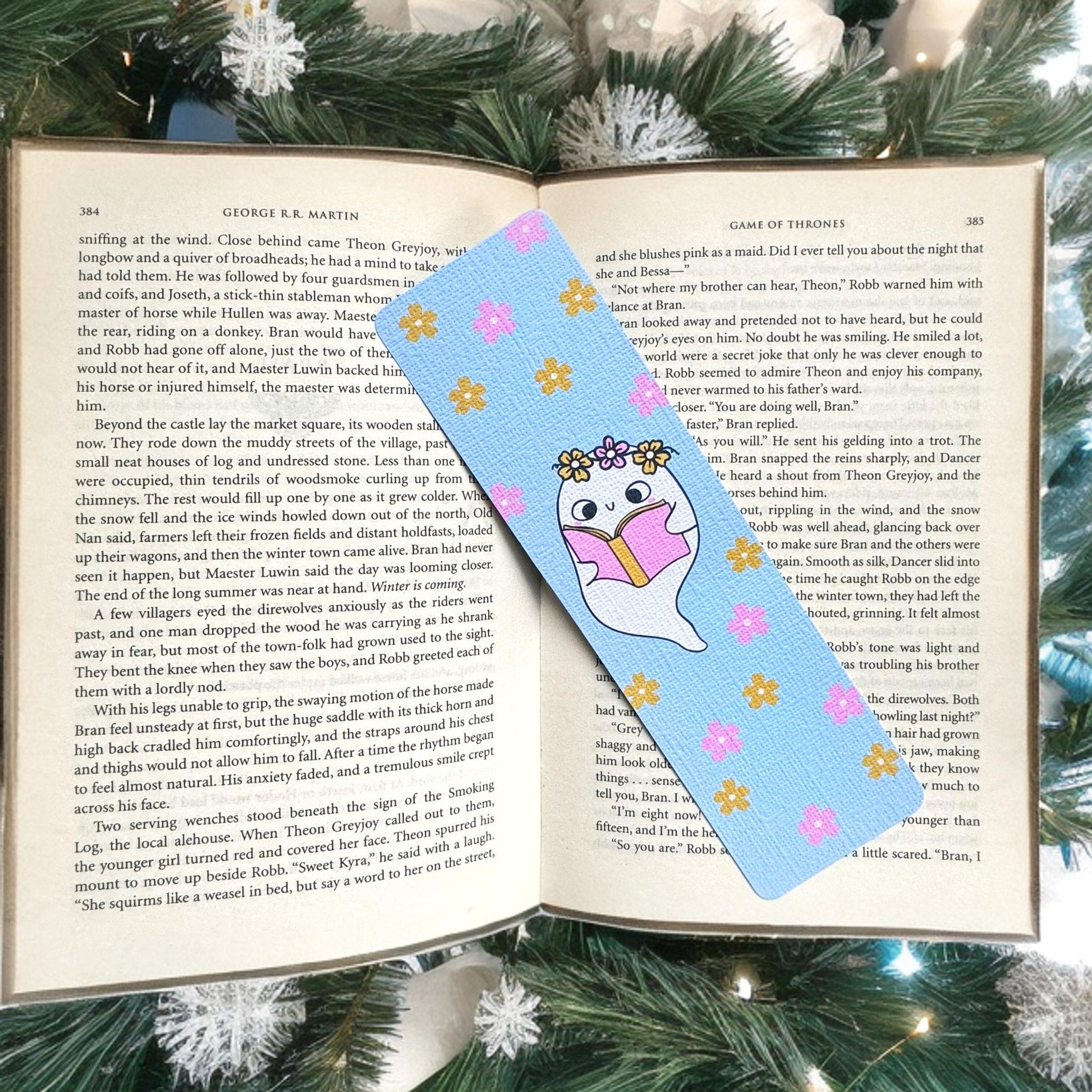 Christmas Holidays Cozy Read Bookmark for Book Lovers two sided ,Ghostie Bookmark, Linen Bookmark, Booklover Gifts, stocking filler