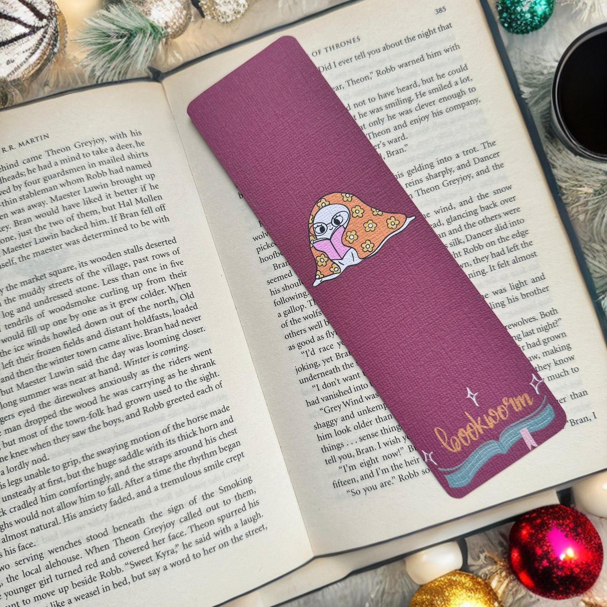 Christmas Holidays Bookworm Bookmark for Book Lovers two sided ,Ghostie Bookmark, Linen Bookmark, Booklover Gifts, stocking filler