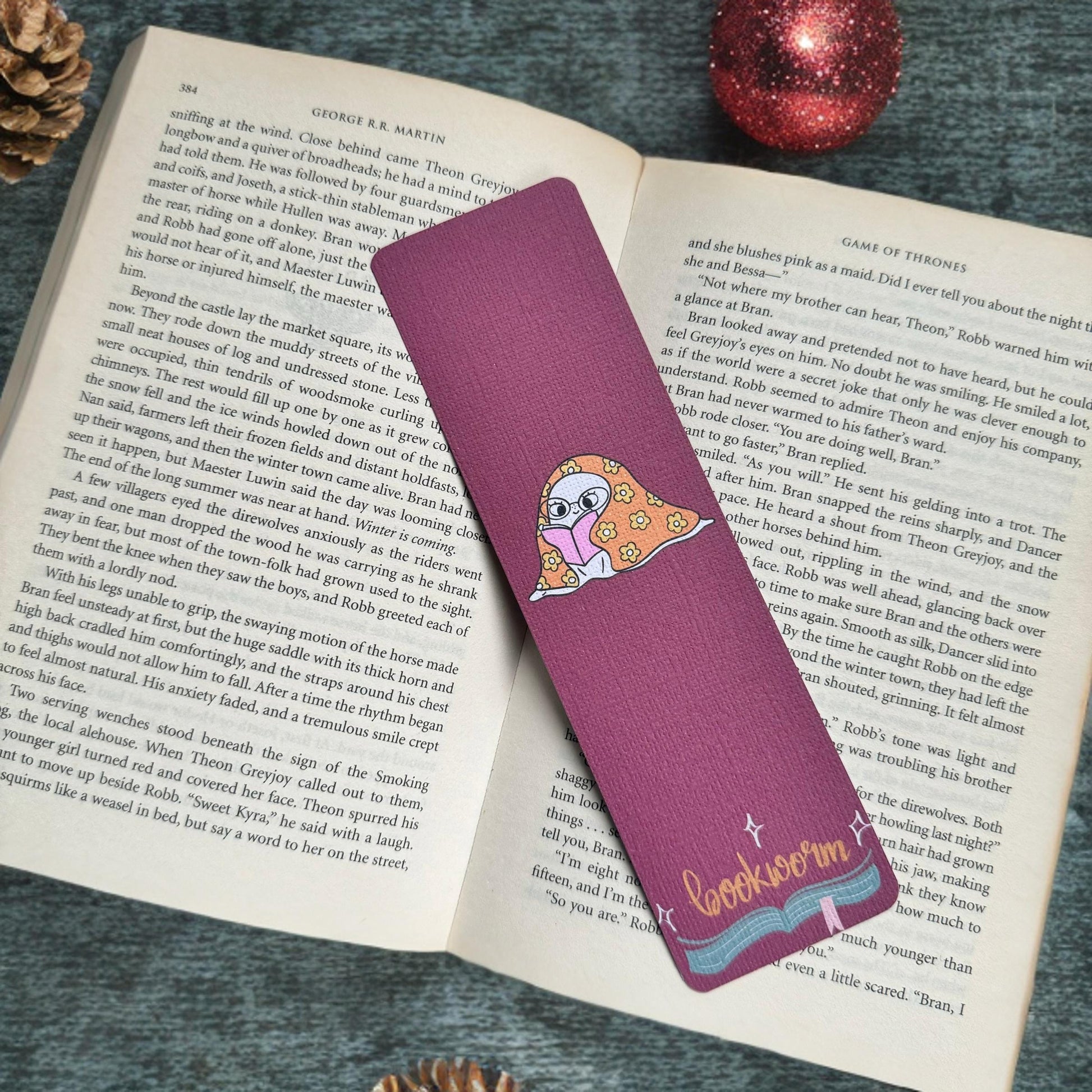Christmas Holidays Bookworm Bookmark for Book Lovers two sided ,Ghostie Bookmark, Linen Bookmark, Booklover Gifts, stocking filler
