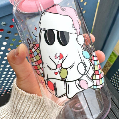 Personalised Christmas Ghostie Plastic tumbler 16oz with plastic straw & acrylic lid,Kids cold cup, Stocking Filler Gift, Secret Santa Gift