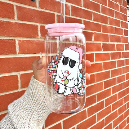 Personalised Christmas Ghostie Plastic tumbler 16oz with plastic straw & acrylic lid,Kids cold cup, Stocking Filler Gift, Secret Santa Gift