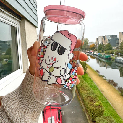 Personalised Christmas Ghostie Plastic tumbler 16oz with plastic straw & acrylic lid,Kids cold cup, Stocking Filler Gift, Secret Santa Gift