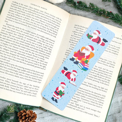 Christmas Santa Reading books Bookmark for Book Lovers two sided ,Jingle Bells Bookmark, Linen Bookmark, Booklover Gifts, stocking filler