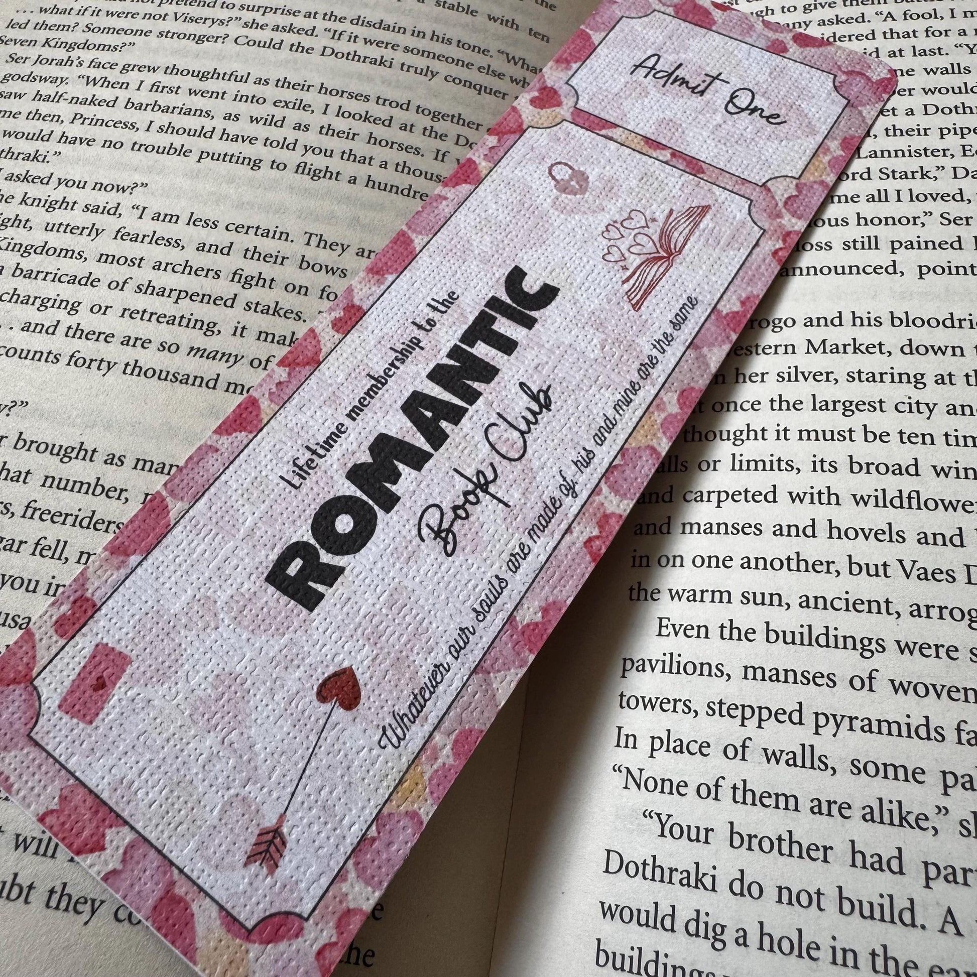 Romantic Book Club Ticket Bookmark | Romance Lover Bookmark | Bookish Bookmark | Book Club Bookmark | Admit One Bookmark Double Sided