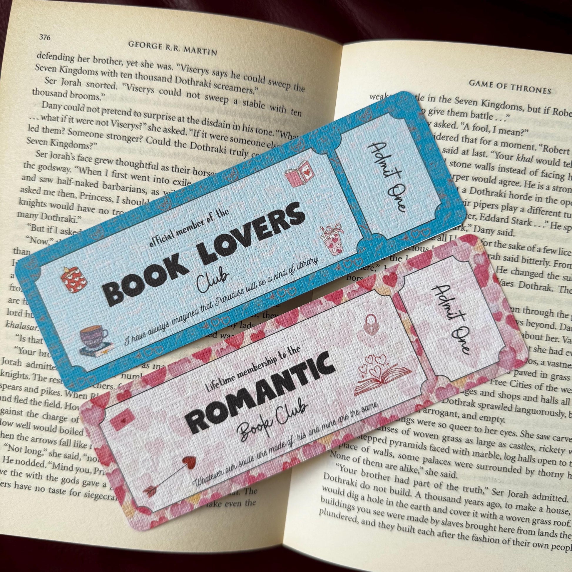 Romantic Book Club Ticket Bookmark | Romance Lover Bookmark | Bookish Bookmark | Book Club Bookmark | Admit One Bookmark Double Sided