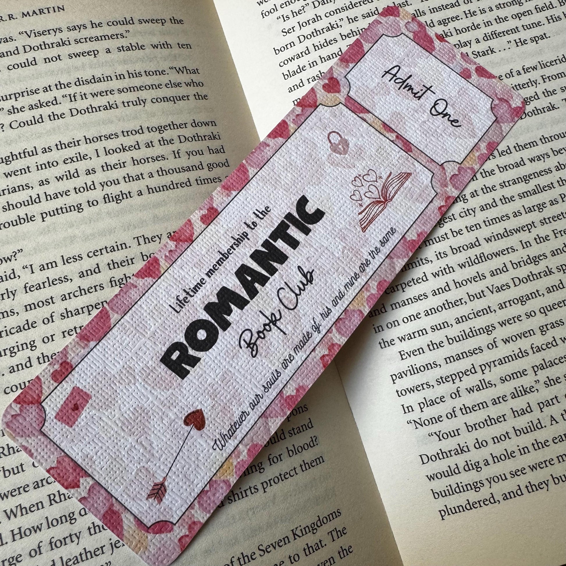 Romantic Book Club Ticket Bookmark | Romance Lover Bookmark | Bookish Bookmark | Book Club Bookmark | Admit One Bookmark Double Sided