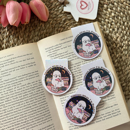 Happiest when I am reading cute boo bookish magnetic bookmark for book lovers, Cute Spooky Bookmark, Holographic bookmark for book lovers