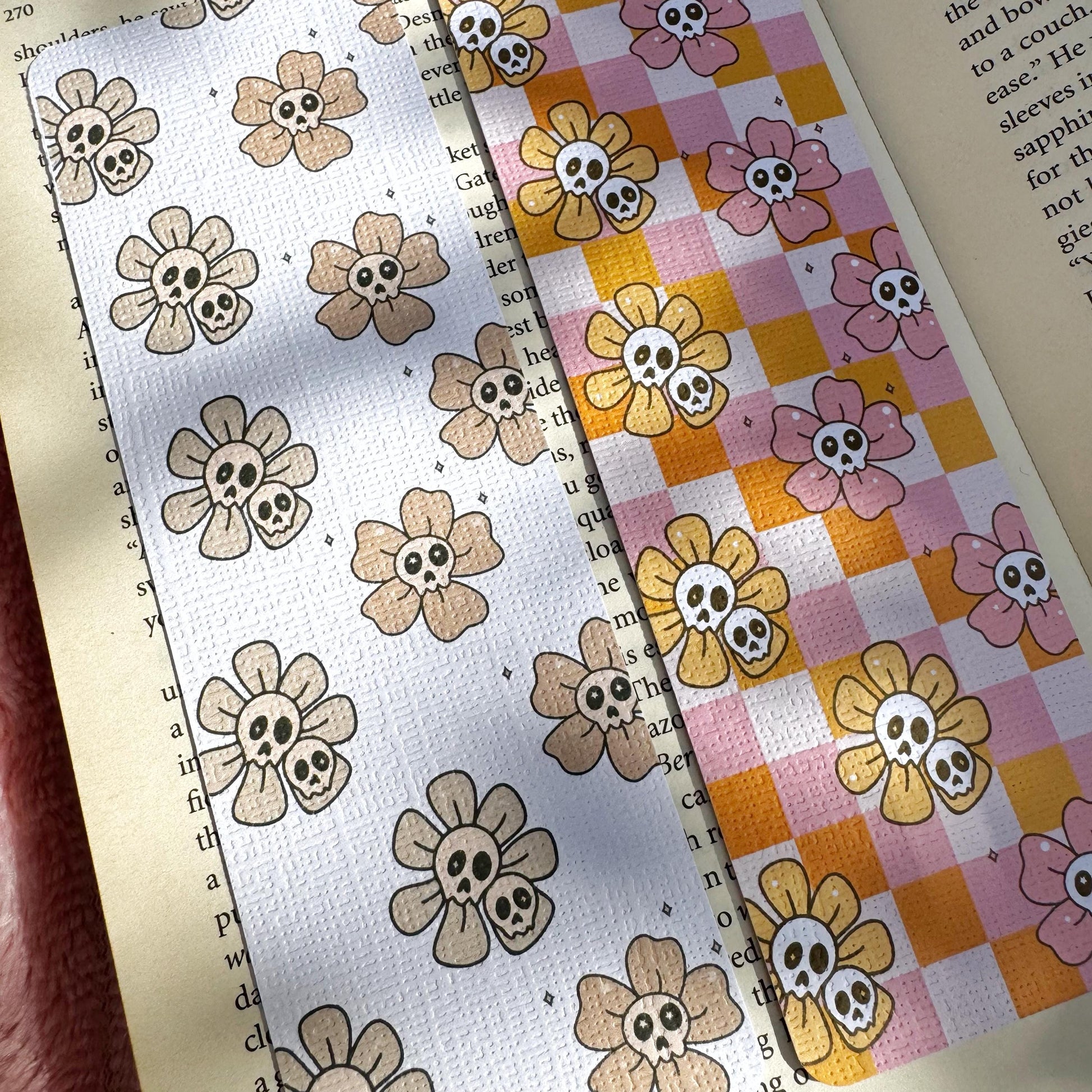 Fall Floral Ghosts Bookmark for Book Lovers double sided ,Autumn Cute Floral Linen Bookmark, Booklover Gift,Cute Pink Checkers bookmarks