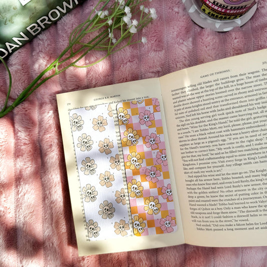Fall Floral Ghosts Bookmark for Book Lovers double sided ,Autumn Cute Floral Linen Bookmark, Booklover Gift,Cute Pink Checkers bookmarks