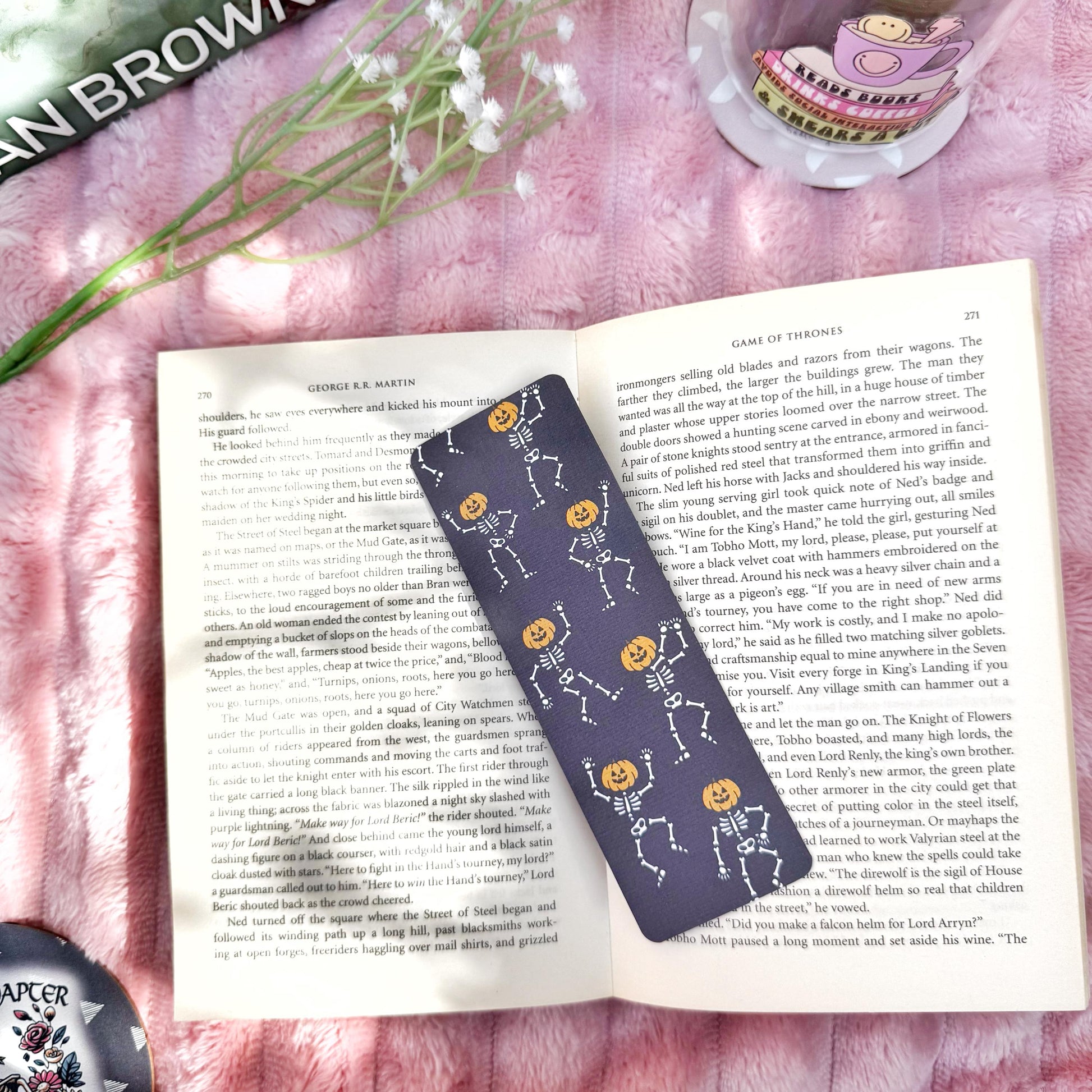 Dancing Ghost Pumpkin Bookmark for Book Lovers double sided ,Autumn Cute Pumpkin Linen Bookmark, Booklover Gift,Spooky Skeleton bookmark