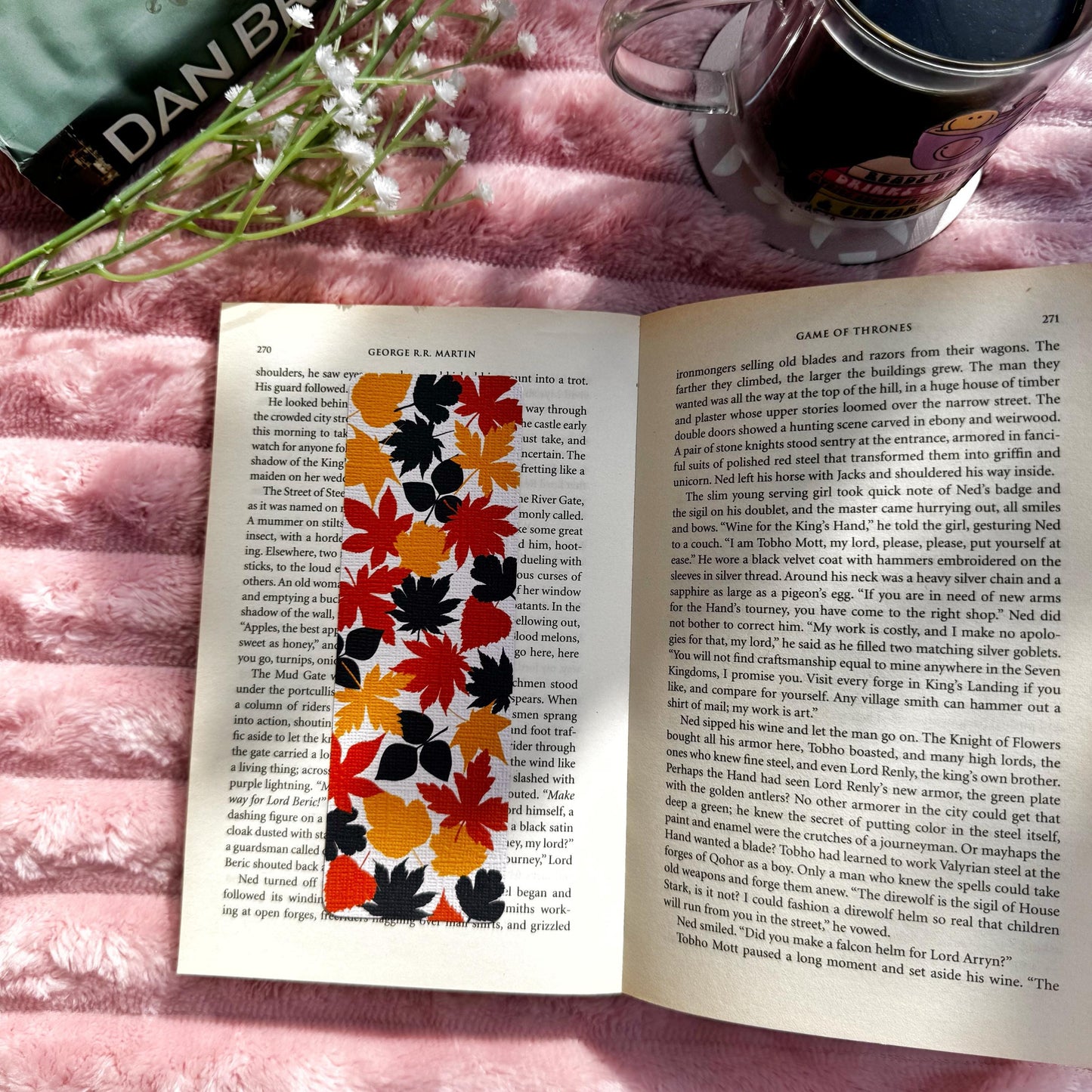 Fall Leaves Bookmark for Book Lovers double sided ,Autumn Leaves Cozy Vibes Linen Bookmark, Booklover Gift,Cute Maple Leaves Bookmark