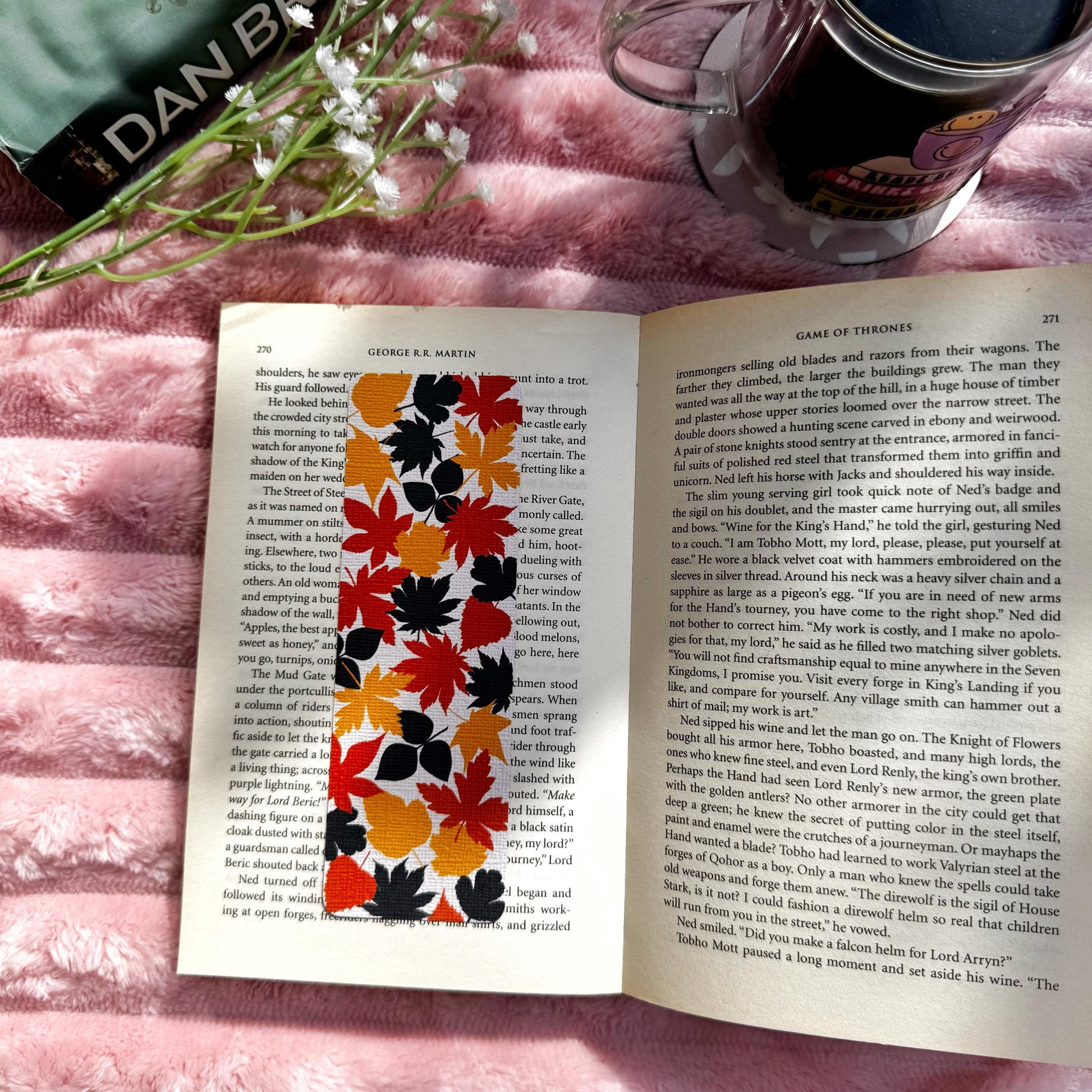 Fall Leaves Bookmark for Book Lovers double sided ,Autumn Leaves Cozy Vibes Linen Bookmark, Booklover Gift,Cute Maple Leaves Bookmark