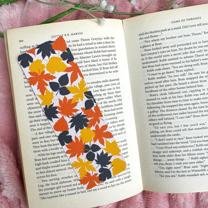 Fall Leaves Bookmark for Book Lovers double sided ,Autumn Leaves Cozy Vibes Linen Bookmark, Booklover Gift,Cute Maple Leaves Bookmark