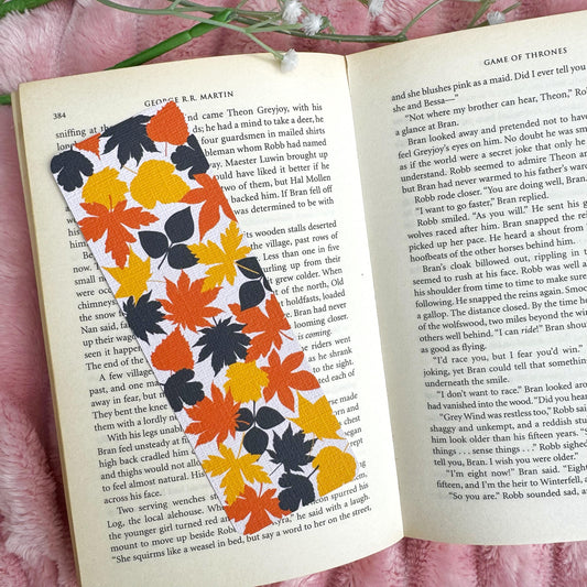 Fall Leaves Bookmark for Book Lovers double sided ,Autumn Leaves Cozy Vibes Linen Bookmark, Booklover Gift,Cute Maple Leaves Bookmark
