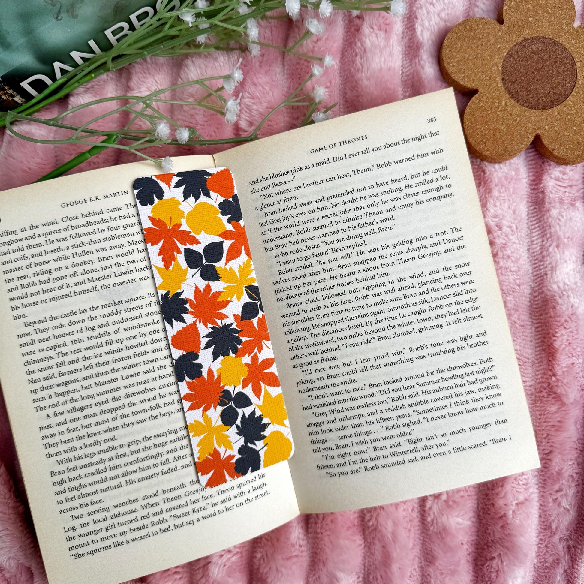 Fall Leaves Bookmark for Book Lovers double sided ,Autumn Leaves Cozy Vibes Linen Bookmark, Booklover Gift,Cute Maple Leaves Bookmark