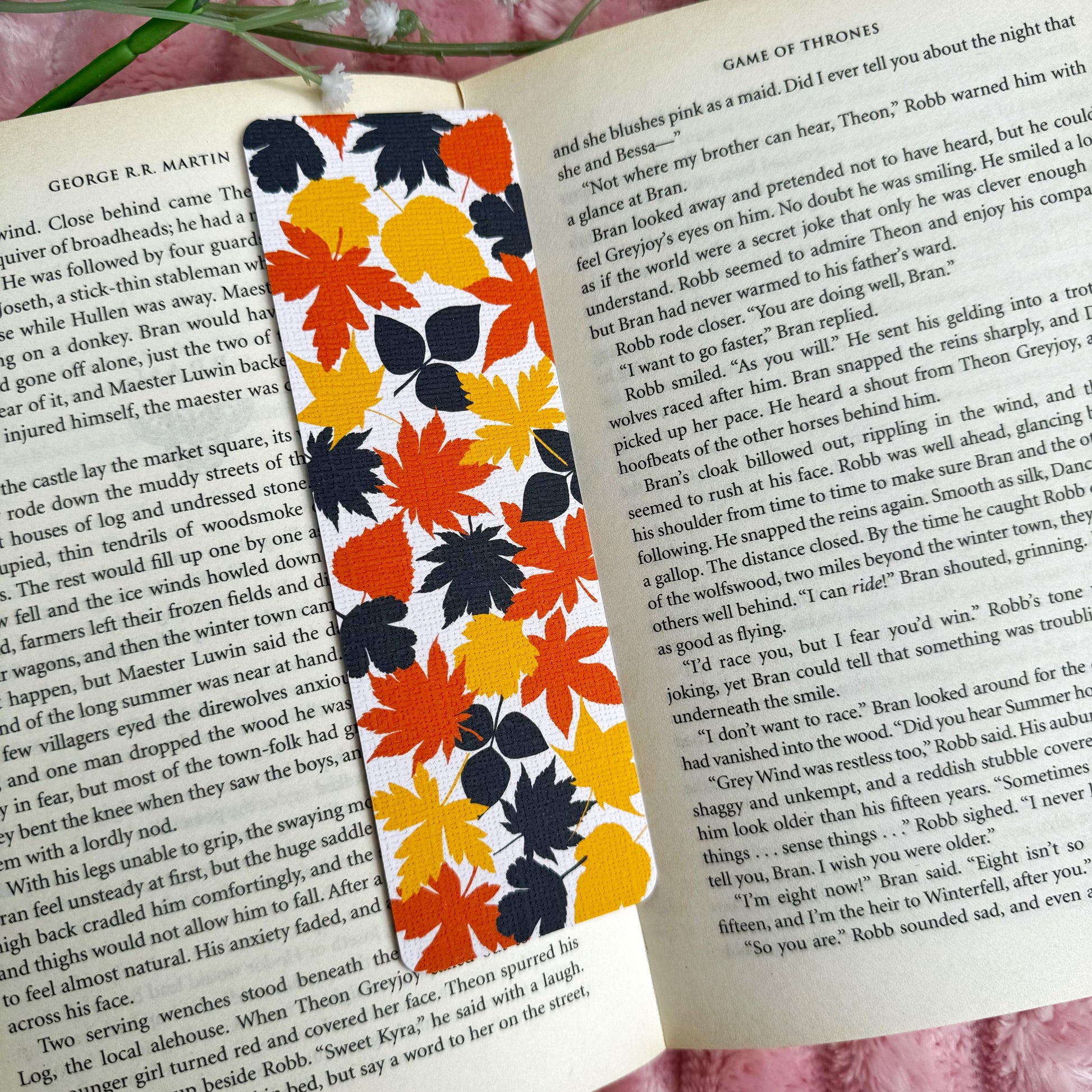 Fall Leaves Bookmark for Book Lovers double sided ,Autumn Leaves Cozy Vibes Linen Bookmark, Booklover Gift,Cute Maple Leaves Bookmark