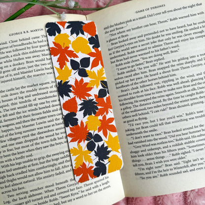 Fall Leaves Bookmark for Book Lovers double sided ,Autumn Leaves Cozy Vibes Linen Bookmark, Booklover Gift,Cute Maple Leaves Bookmark