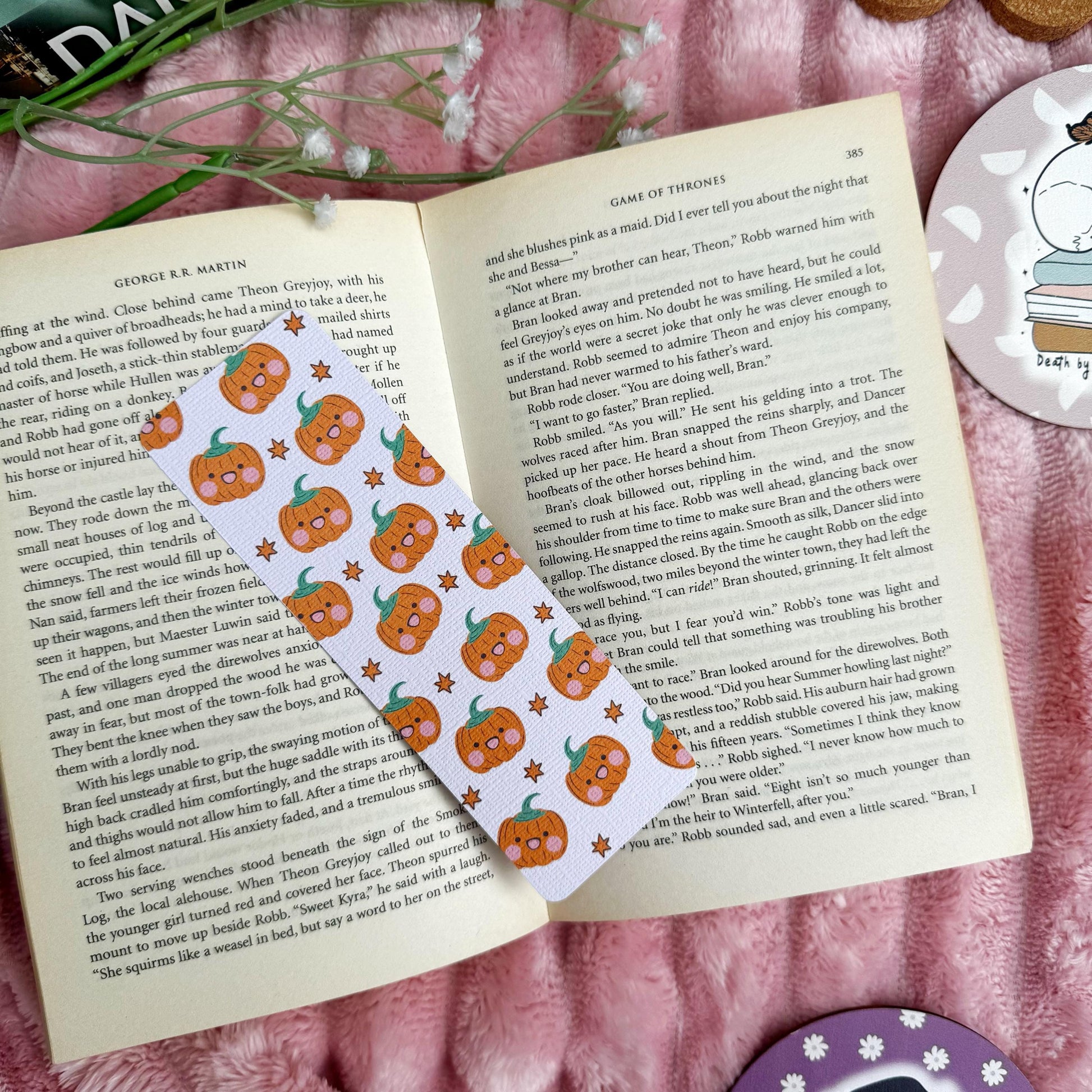 Fall Pumpkin and Ghost Bookmark for Book Lovers double sided ,Autumn Cute Pumpkin Linen Bookmark, Booklover Gift,Spooky treat book lovers