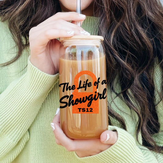 PREORDER The Life of showgirl Tswift Coffee Can Glass, Swiftie 16oz Beer Can Glass with Bamboo Lid and Glass Straw, Swiftea Cup ,Tswift Gift