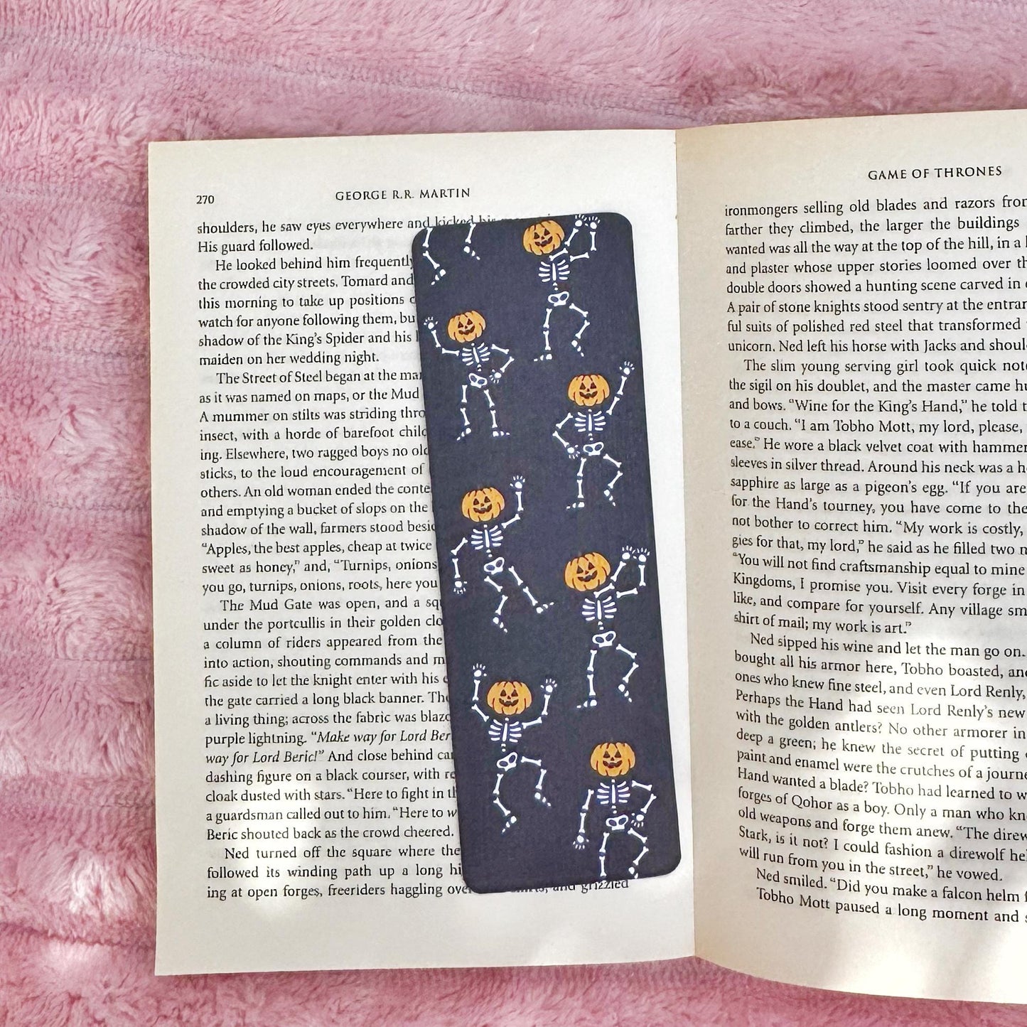 Dancing Ghost Pumpkin Bookmark for Book Lovers double sided ,Autumn Cute Pumpkin Linen Bookmark, Booklover Gift,Spooky Skeleton bookmark