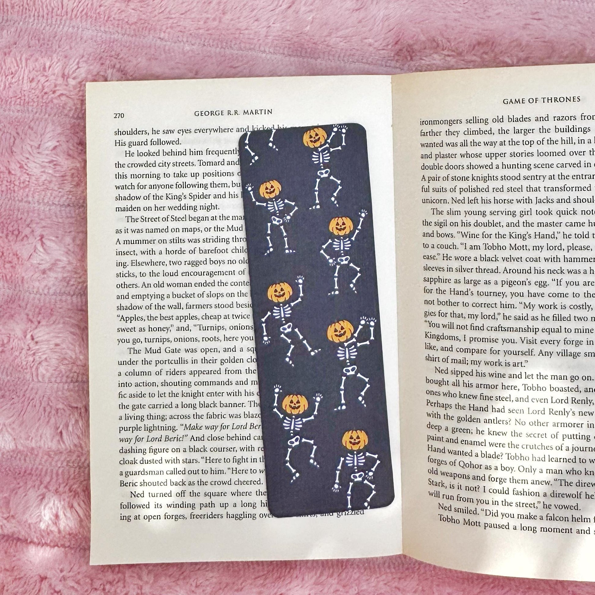 Dancing Ghost Pumpkin Bookmark for Book Lovers double sided ,Autumn Cute Pumpkin Linen Bookmark, Booklover Gift,Spooky Skeleton bookmark