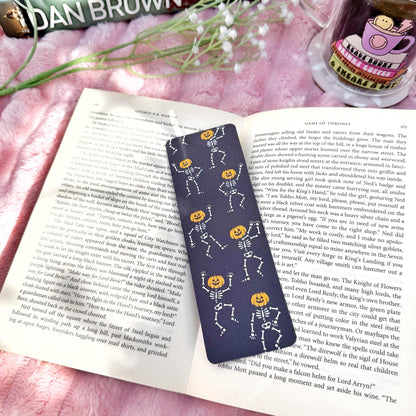 Dancing Ghost Pumpkin Bookmark for Book Lovers double sided ,Autumn Cute Pumpkin Linen Bookmark, Booklover Gift,Spooky Skeleton bookmark