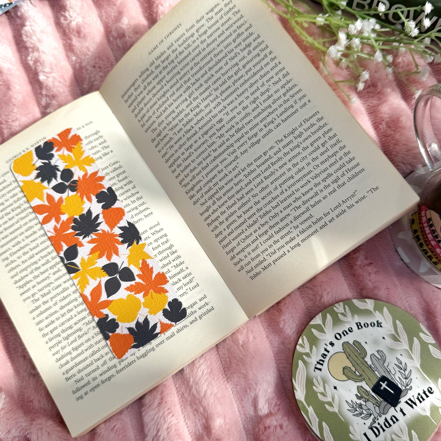 Fall Leaves Bookmark for Book Lovers double sided ,Autumn Leaves Cozy Vibes Linen Bookmark, Booklover Gift,Cute Maple Leaves Bookmark