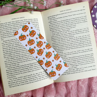 Fall Pumpkin and Ghost Bookmark for Book Lovers double sided ,Autumn Cute Pumpkin Linen Bookmark, Booklover Gift,Spooky treat book lovers