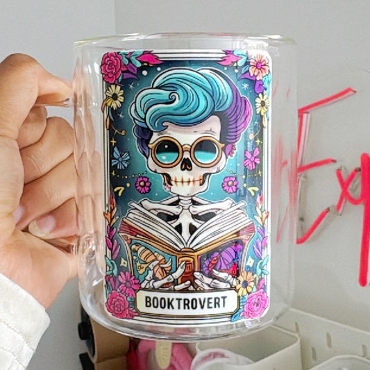 Booktrovert Horror Glass Coffee Mug: Double Walled 13oz Bibliophile Gift, Horror reads coffee mug