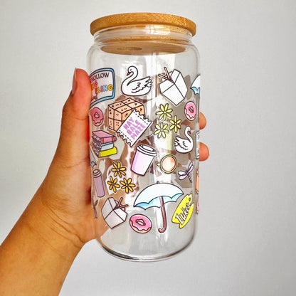 Gilmore girls Stars hollow iced coffee glass with bamboo lid and glass straw, Gilmore girls, gift, Luke’s coffee cup